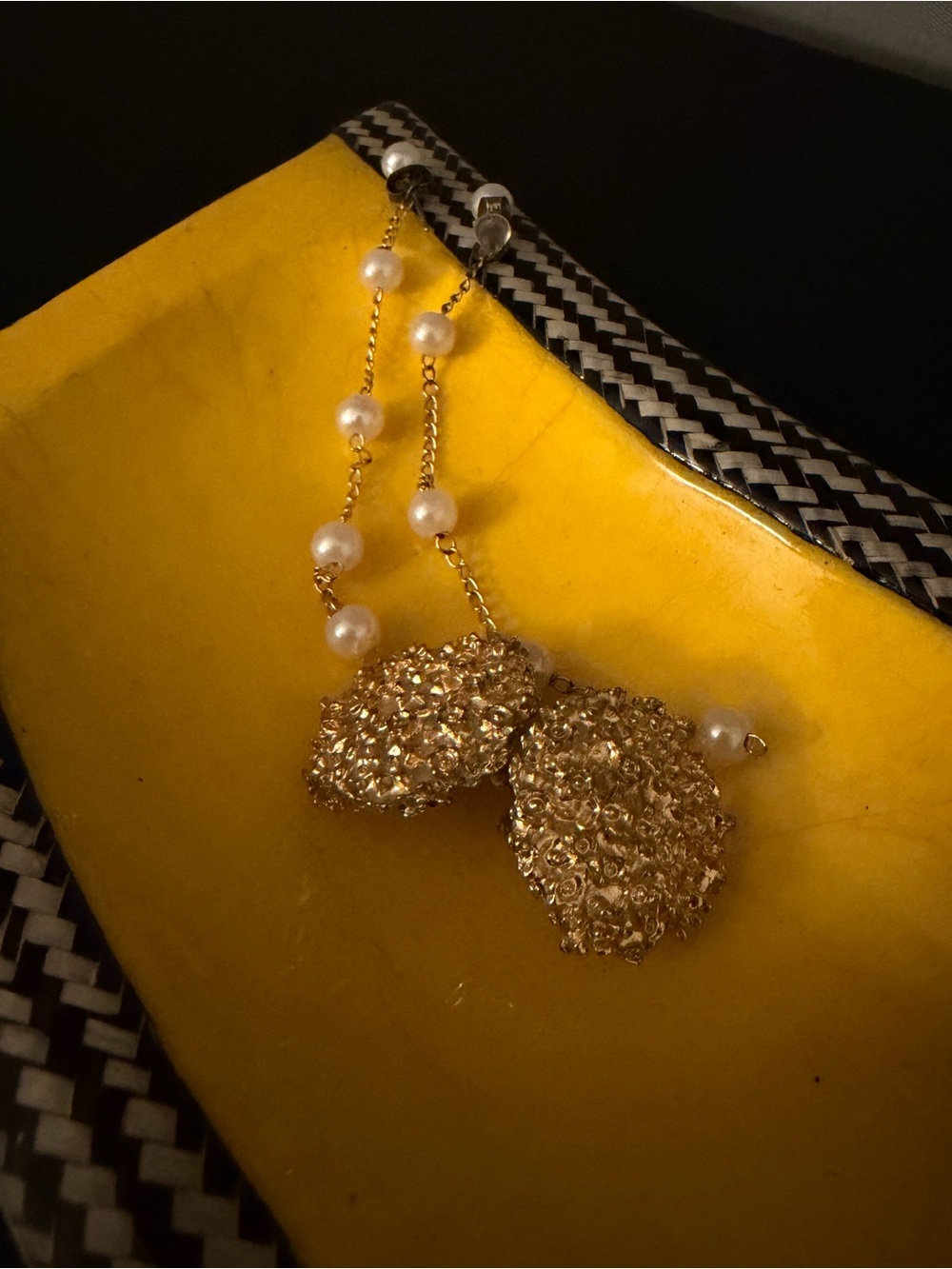Gold Textured Button Earrings and Pearl long earrings